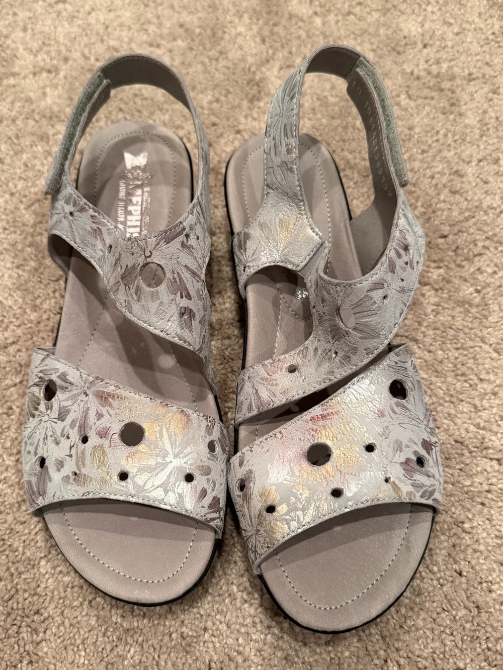 Mephisto Phiby Perf Floral Metallic Leather Sandals